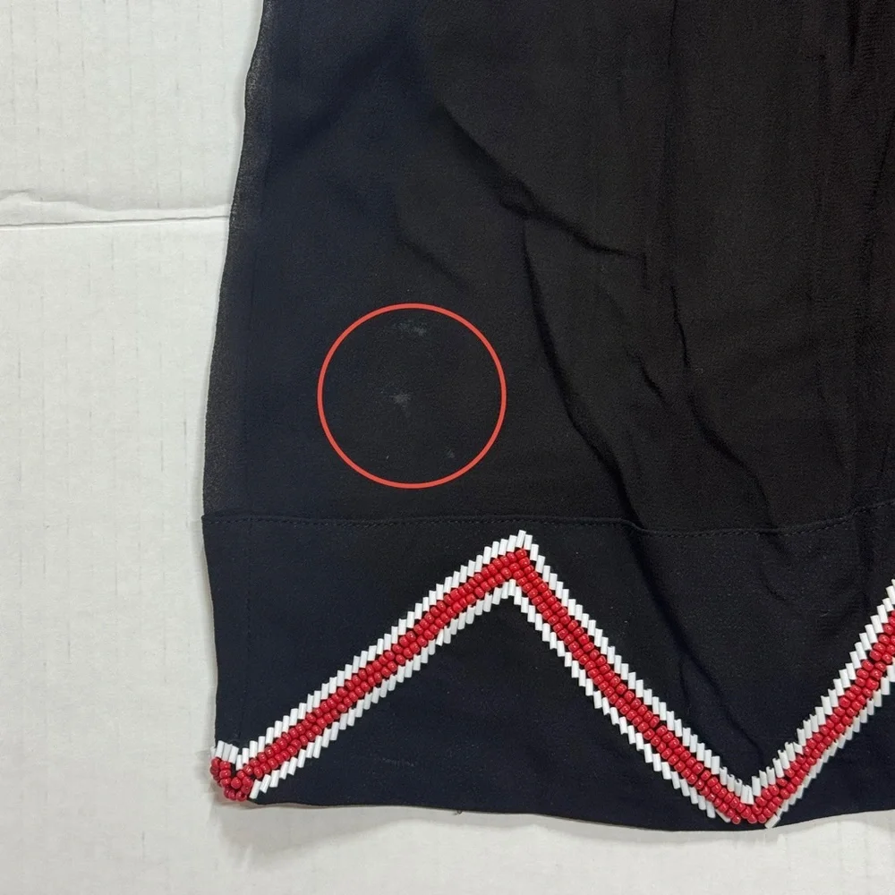 MISA Los Angeles Size M Viscose Bead Embellished Semi Sheer Boxy Black Blouse‎